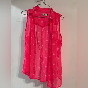 SO Vibrant Pink Palm Print Sleeveless Tank Top